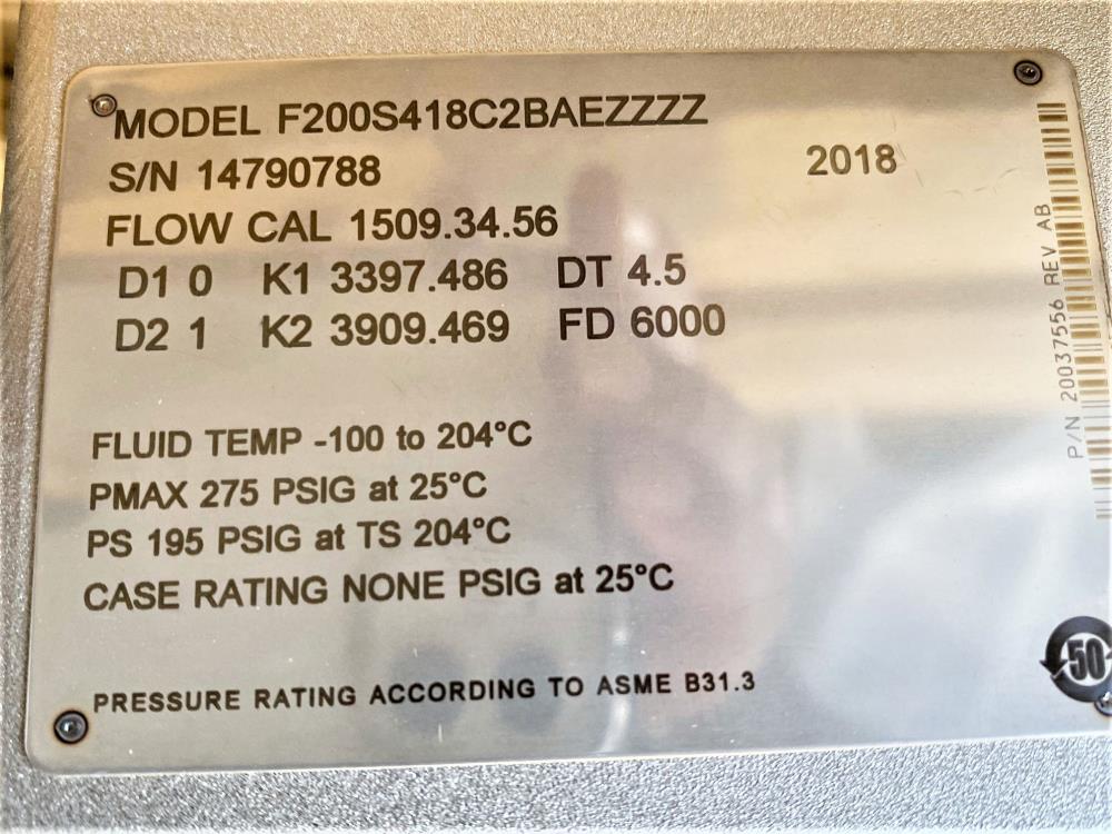 Micro Motion 2" x 1-1/2" 150# 316 Stainless Flow Meter F200S418C2BAEZZZZ (C)